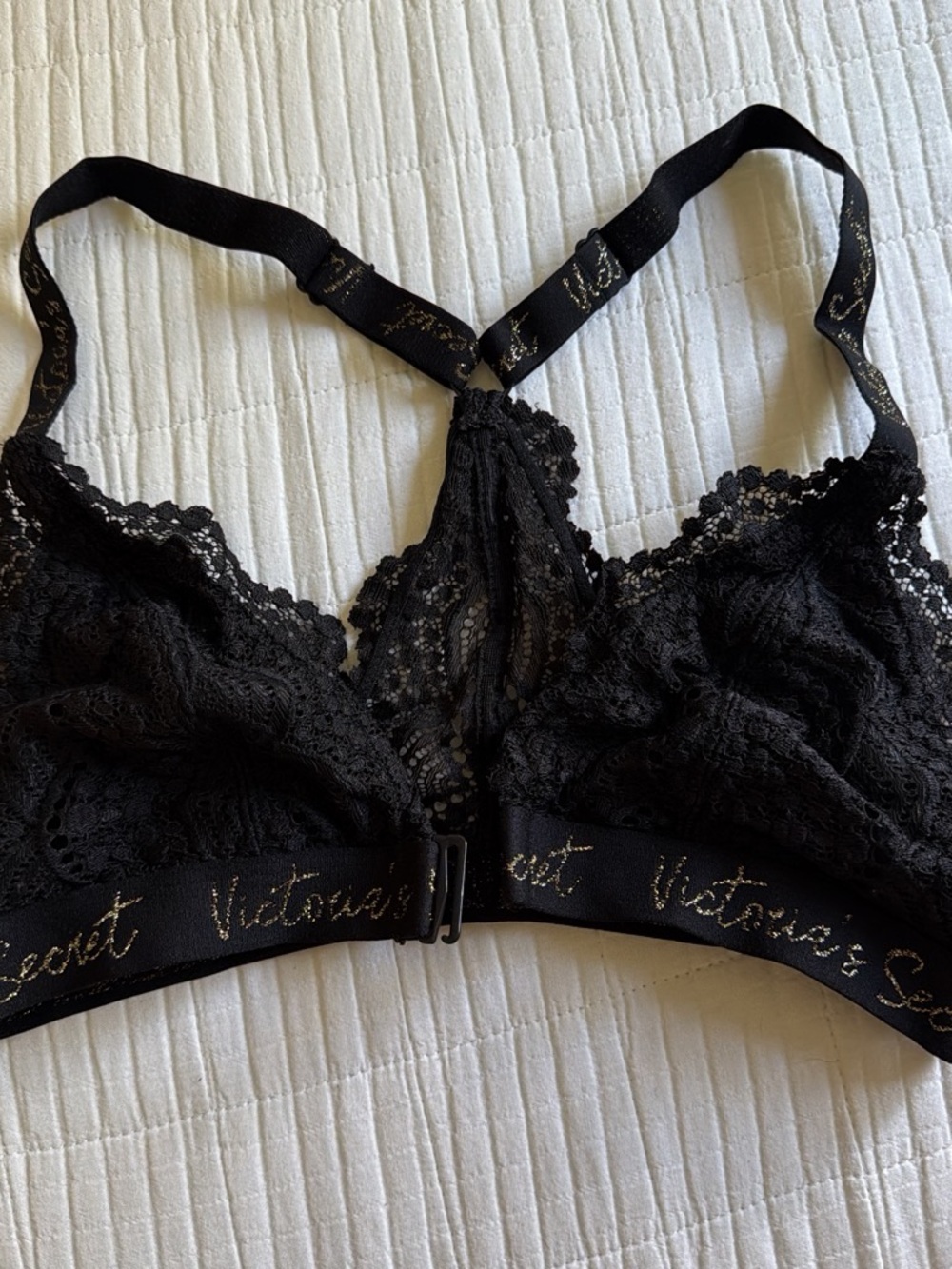 Victoria's Secret Black Lace Bralette with Gold Logo Elastic